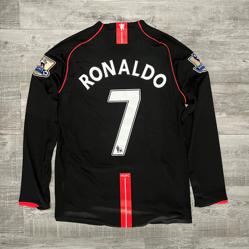 Camisa Manchester United 07/08 - Manga Longa Preta - Versão Retrô